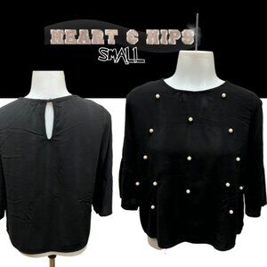Heart & Hips Black | 100% Rayon  Long Sleeve Blouse Top Size S